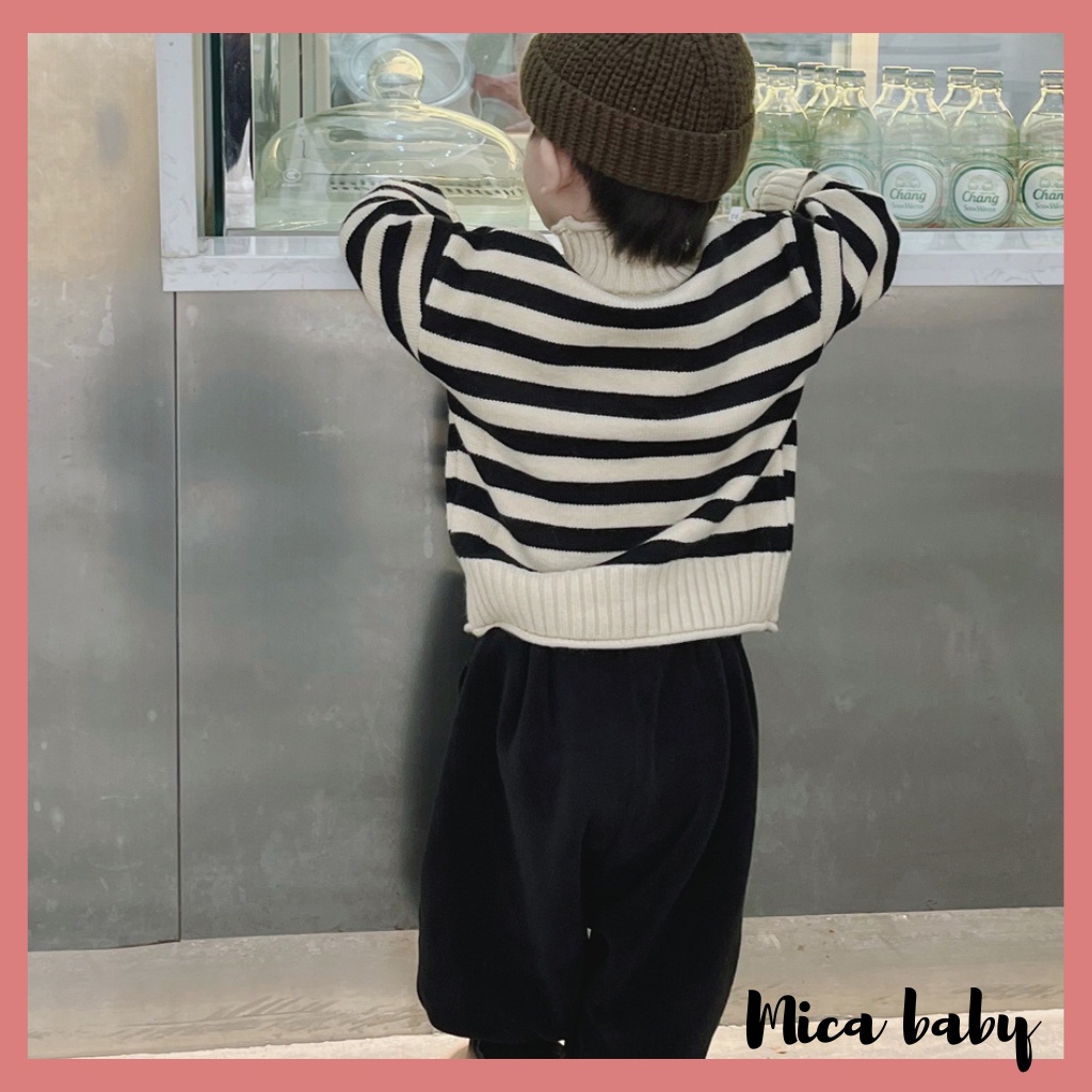 Áo len cao cổ cho bé họa tiết sọc dọc phong cách Hàn Quốc đáng yêu QA58 Mica baby
