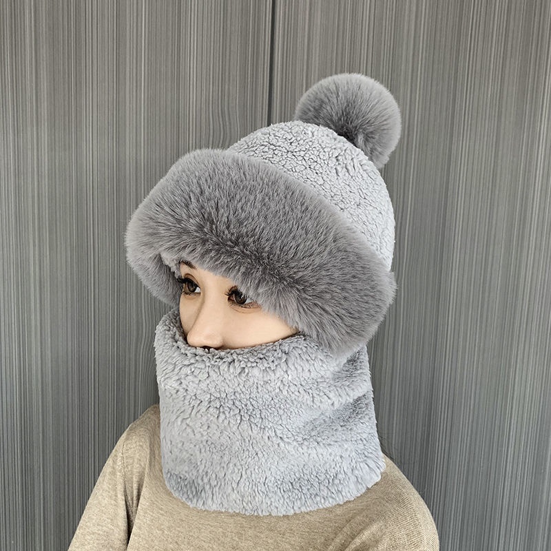 Set Mũ beanie Kèm Khăn Choàng Cổ Bằng Lông Cashmere Chống Gió Dày Dặn Giữ Ấm Mùa Đông Cho Nữ