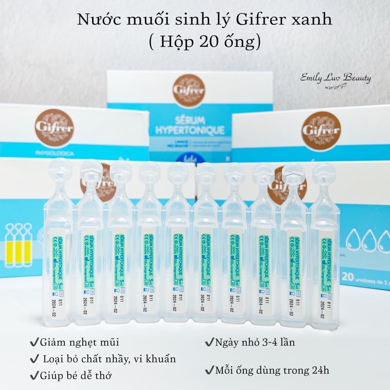 Muối sinh lý Gifrer xanh vàng hộp 20 tép