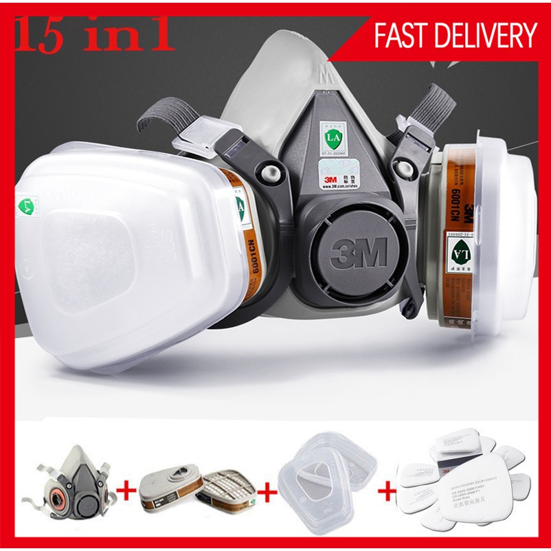 Bộ mặt nạ phòng độc 15 in 1 3M 6200 và phun thuốc sâu, phòng độc khói đám cháy chung cư, chống bụi mịn PM2.5