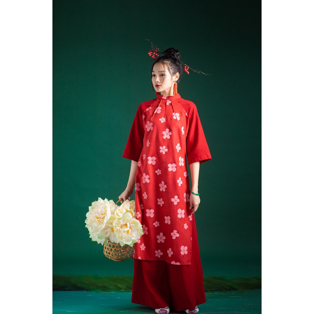 Set áo dài hoa đào người lớn SET120