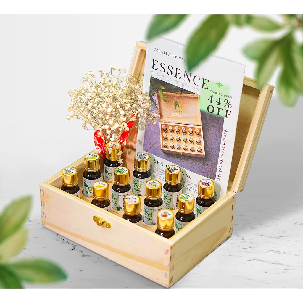 Set combo Essence Tinh dầu thiên nhiên NADA quà tặng sang trọng đẳng cấp 12 - 18 chai tinh dầu 10ml, kiểm định Quatest 3