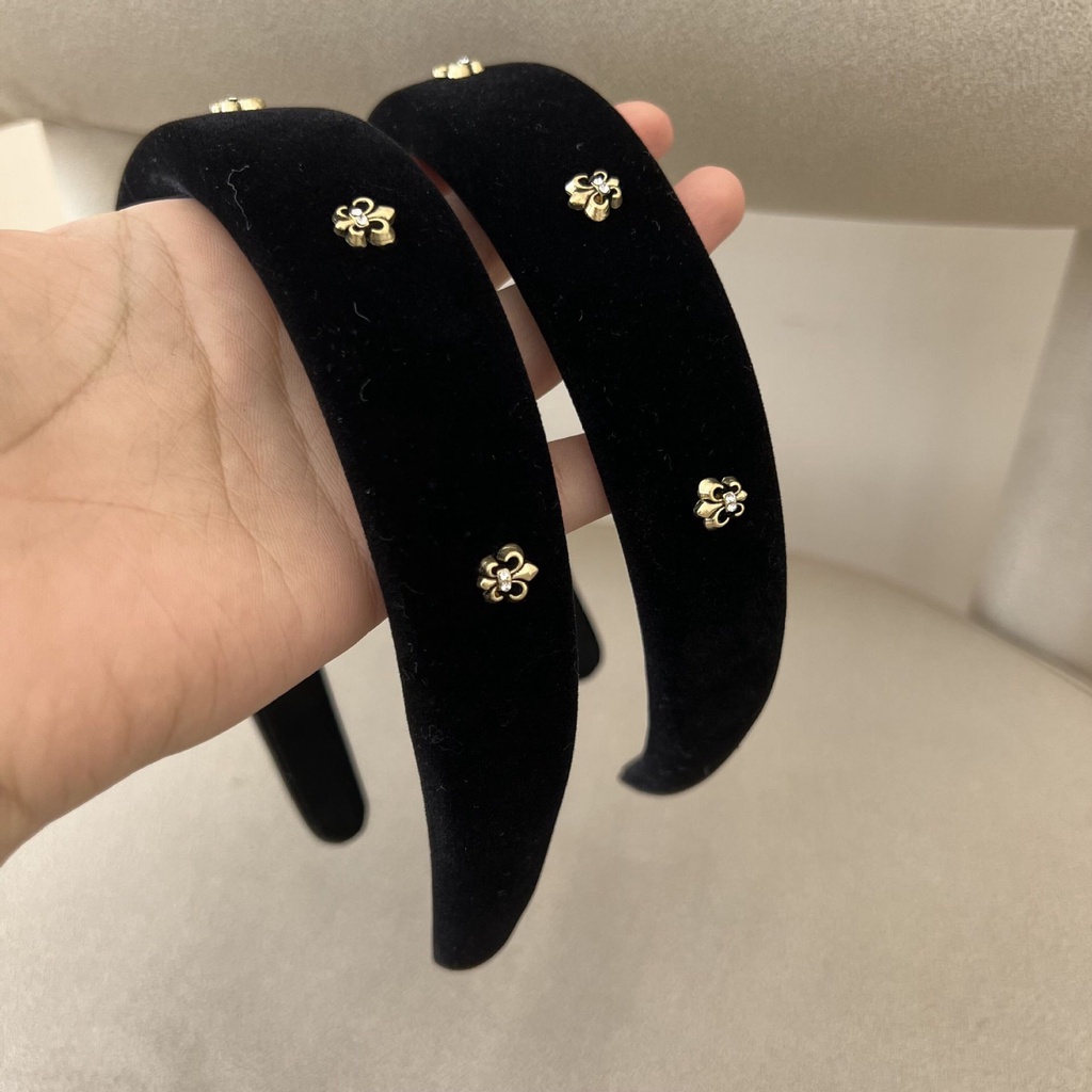 Băng Đô Cài Tóc Bằng Nhung Cao Cấp Màu Đen Phong Cách Pháp Thời Trang 2022 Cho Nữ