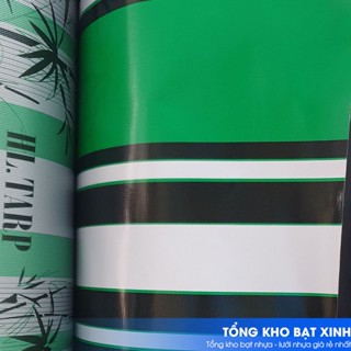 [P302M3G] Bạt mái hiên 3 lớp cao cấp, khổ 1M5, Một mặt sọc xanh Heineken/ một mặt mặt lá trúc đẹp