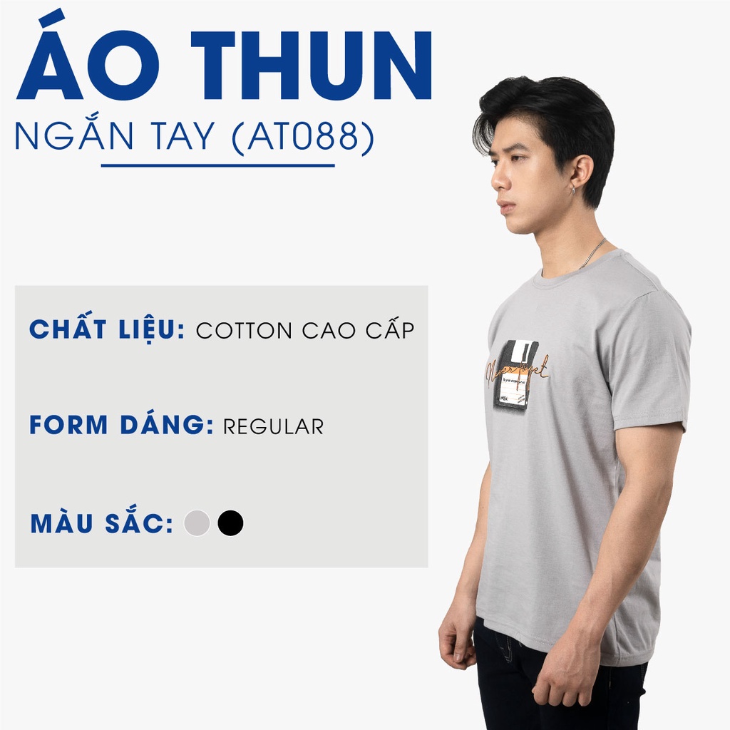 Áo Thun Nam Cổ Tròn Tay Ngắn 4MEN AT088 in chữ năng động, form suông thoải mái, thấm hút tốt, thoáng mát, mềm mịn