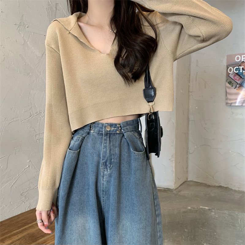 Áo Sweater Dài Tay Cổ Tim Dáng Rộng Xinh Xắn Dành Cho Nữ