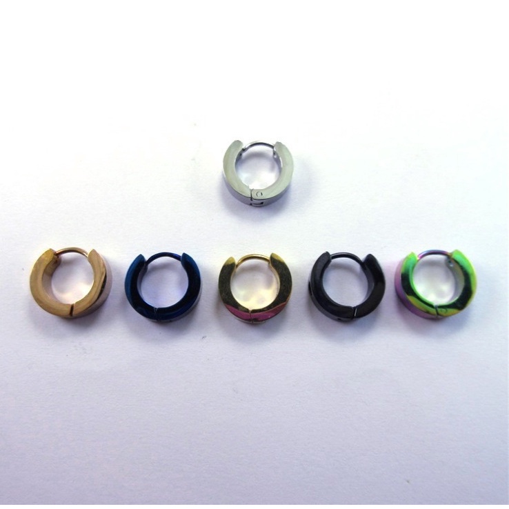 Bông tai phẳng xỏ trung tính nam nữ unisex đơn chiếc thép mạ kim loại không gỉ