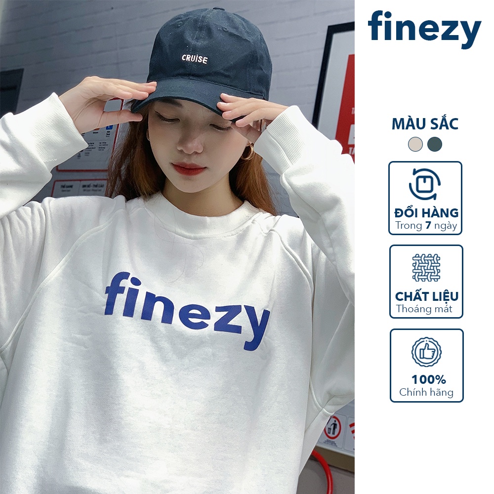 Áo sweater unisex Finezy màu trắng form rộng, chất nỉ da cá cao cấp ấm áp