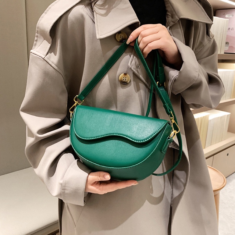 IELGY Túi Đeo Chéo Vai Kiểu Yên Ngựa Màu Trơn Có Khóa Nam Châm Thời Trang Cổ Điển Dành