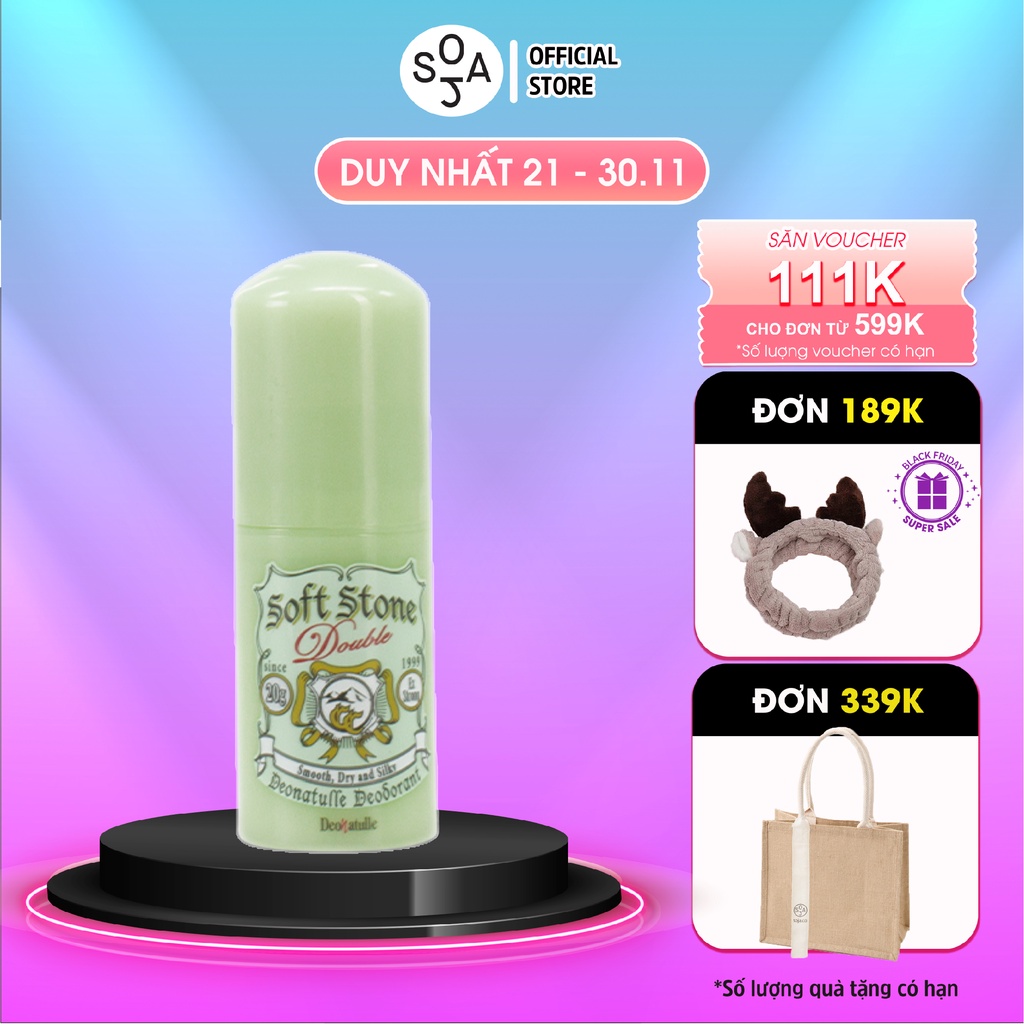 Lăn Khử Mùi Đá Khoáng Dạng Sáp Giúp Sáng Da Deonatulle Soft Stone Double Color Control 20G