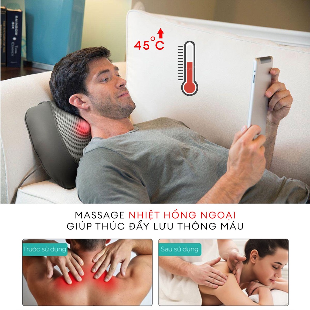 Gối massage Shiatsu 3D nhà HT Beauty SP-100H-GB Homedics, massage chuyên sâu vùng cổ vai gáy, lưng cột sống kèm nhiệt