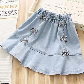 Chân váy jean đính nơ phong cách hàn quốc xinh xắn cho bé gái