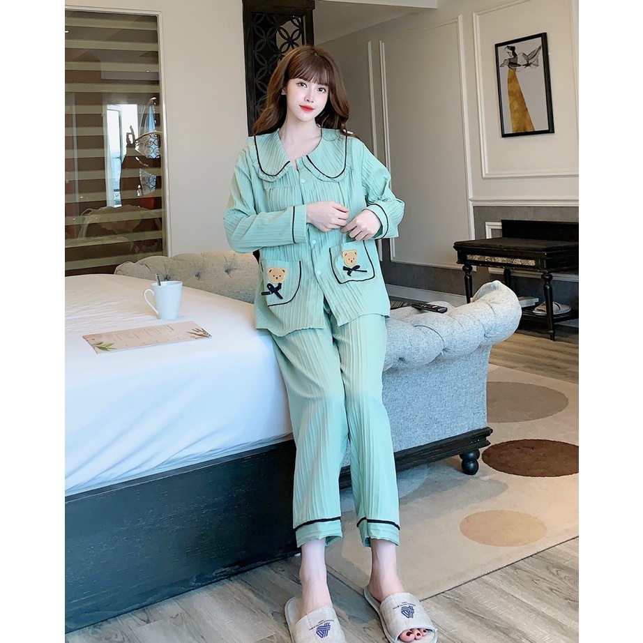 Bộ Đồ Bầu Túi Gấu Xinh Kết Hợp Sau Sinh Vải Đũi Gân M628 Mom and Baby