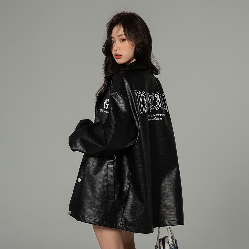 Áo khoác da pu phong cách unisex, áo khoác bomber vảy cá sấu phong cách hàn quốc