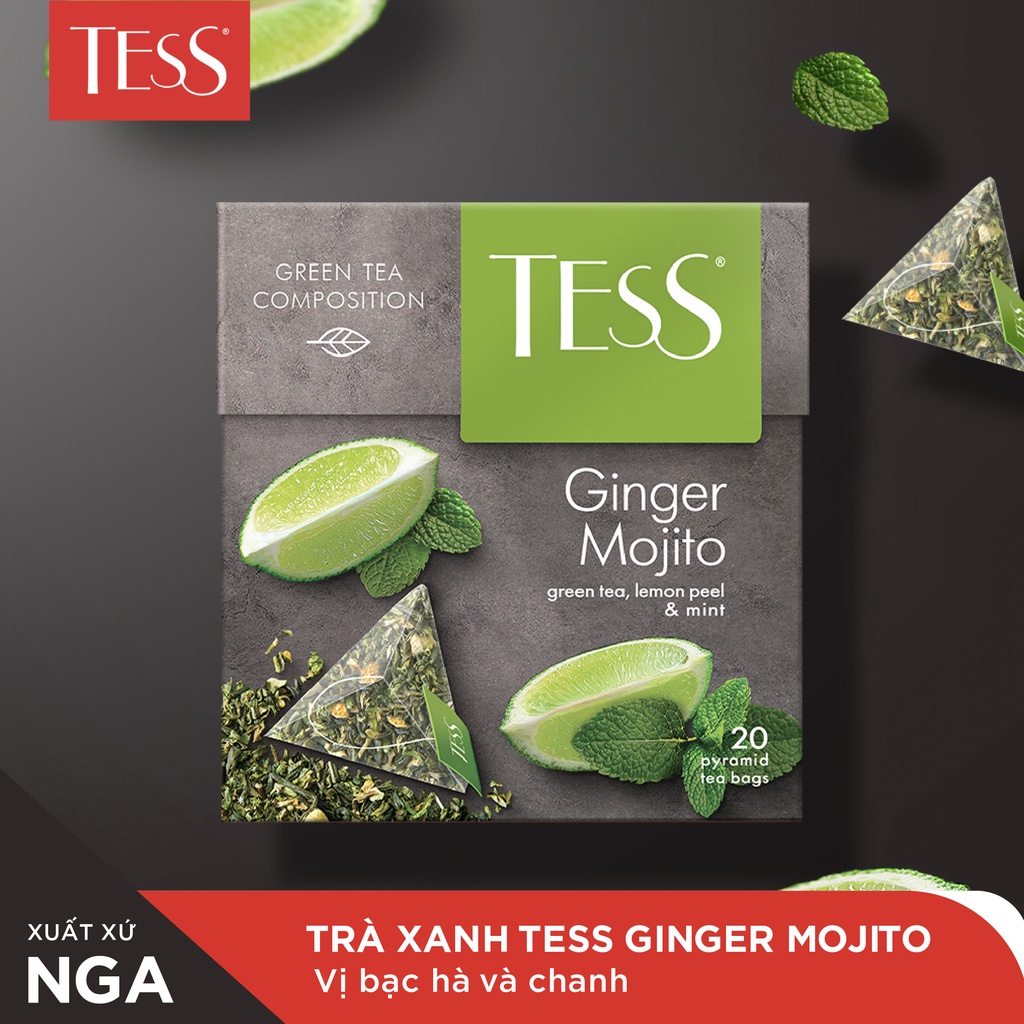 Set 3 hộp trà Tess Green Tea Hương Trà Xanh Tươi Mát 20 gói/hộp