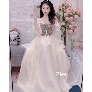 Váy maxi tơ phối gấm cup ngực - V019