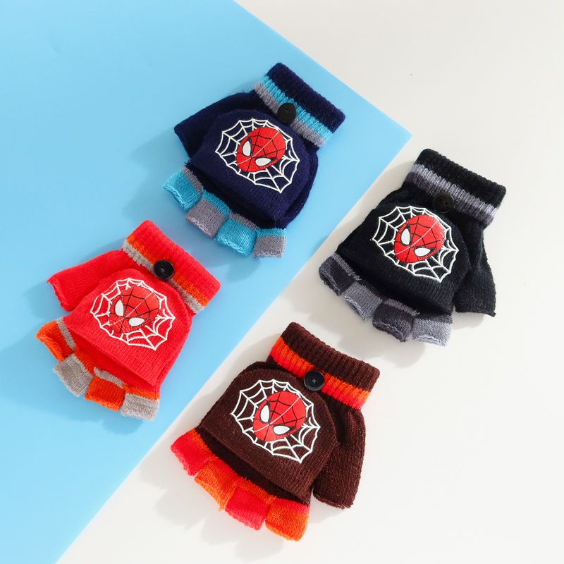 Găng Tay Hở Ngón Giữ Ấm Hình Người Nhện / Ultraman Thời Trang Mùa Đông Cho Bé Trai