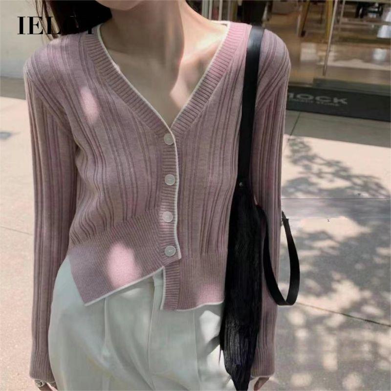 IELGY Áo cardigan Dệt Kim Cổ Chữ V Phong Cách Thời Trang Dành Cho Nữ