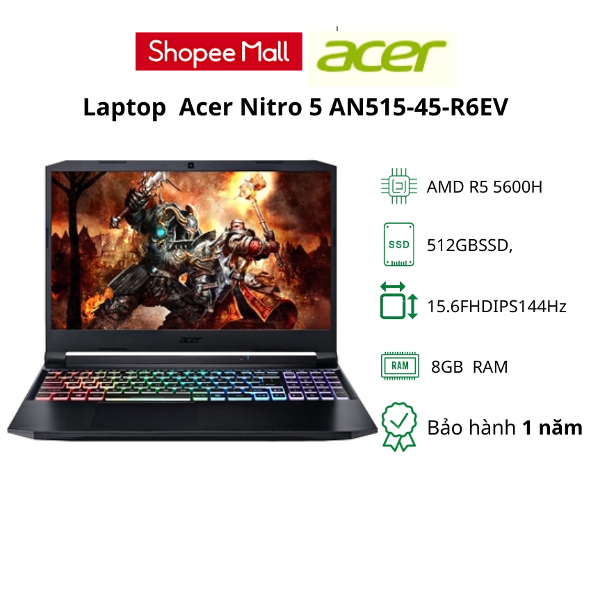Laptop Acer Nitro 5 AN515-45-R6EV/R5 5600H/8GB/512GB/144Hz/4GB GTX1650/Win11