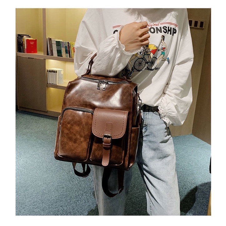 BALO THỜI TRANG NỮ VINTAGE DA PU ULZZANG BALO VUÔNG HỌC SINH BLN49H015