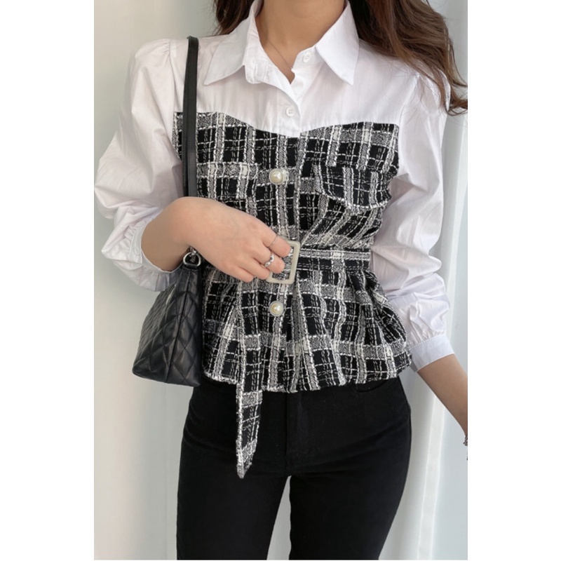 Áo Sơ Mi Phối Dạ Tweed Trong Phim Penhouse Hottrend