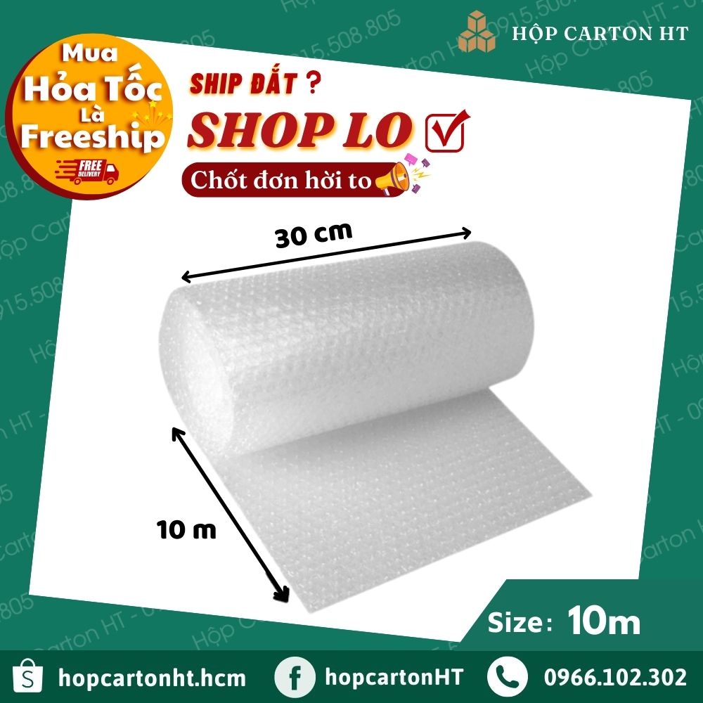 Xốp nổ bọc hàng, xốp chống sốc đóng hàng, bong bóng gói hàng khổ 20cmx10m và 30cmx10m giá rẻ - Hộp Carton HT