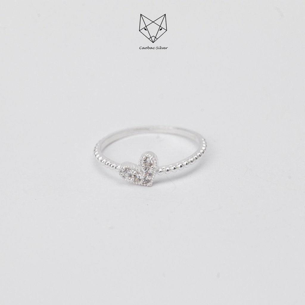 Nhẫn Bạc Ta Cao Cấp CaoBac Silver Thiết Kế Cạnh Xoắn Mặt TimTính Tế , Lấp Lánh, Mới Lạ Dành Tặng Riêng Cho Bạn Gái