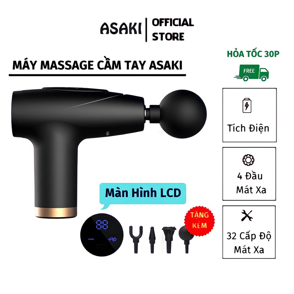 Máy Massage Cầm Tay Mini ASAKI Máy Đấm Lưng Màn Hình LCD Mát Xa Cổ Vai Gáy 32 Chế Độ Cao Cấp