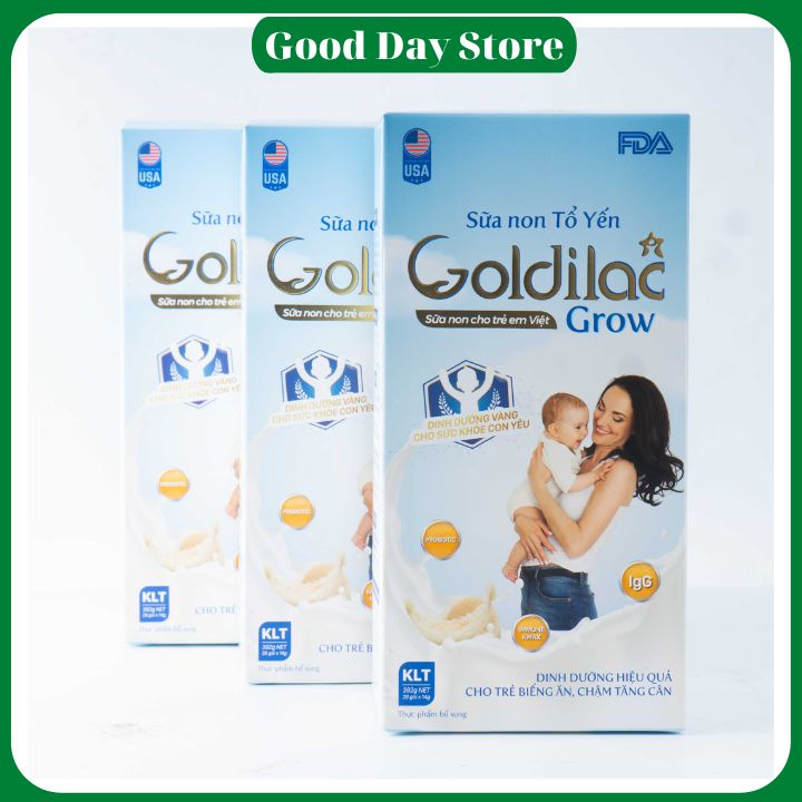 Sữa non tổ yến Goldilac Grow 1 hộp 392gram gồm 28 gói và mỗi gói 14 gram, Giúp ăn ngon,ngủ ngon,ổn định tiêu hóa