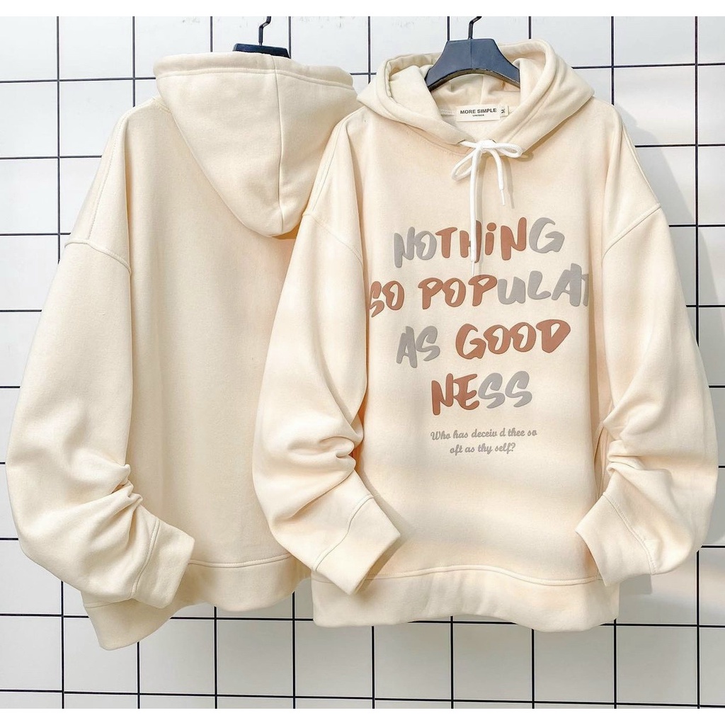 (Miễn Phí Ship 2022) Aó hoodie from rộng in chữ nổi,áo nỉ tay dài phồng nón 2 lớp có dây luồng,phong cách hàn trẻ trung