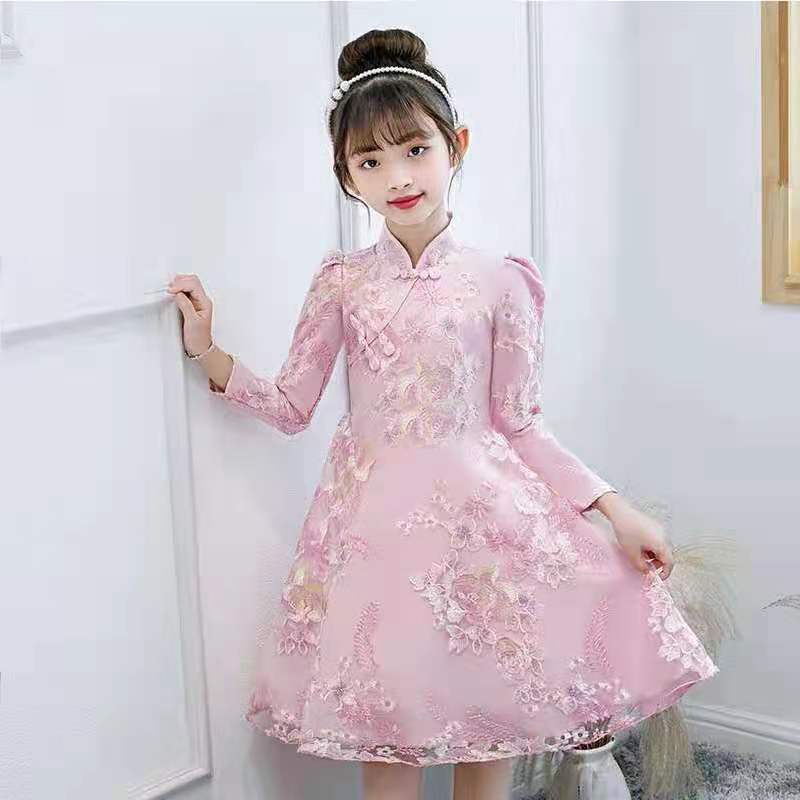 Đầm Sườn Xám Phối Ren Phong Cách Trung Hoa Thời Trang Mùa Hè 2022 Dành Cho Bé Gái