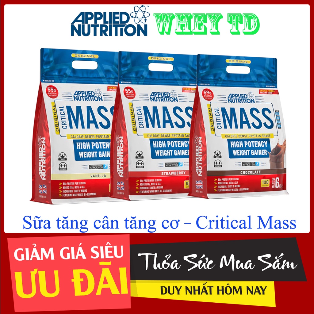 CRITICAL MASS 6KG Applied Nutrition 25 serving - Sữa tăng cân tăng cơ cho người gầy