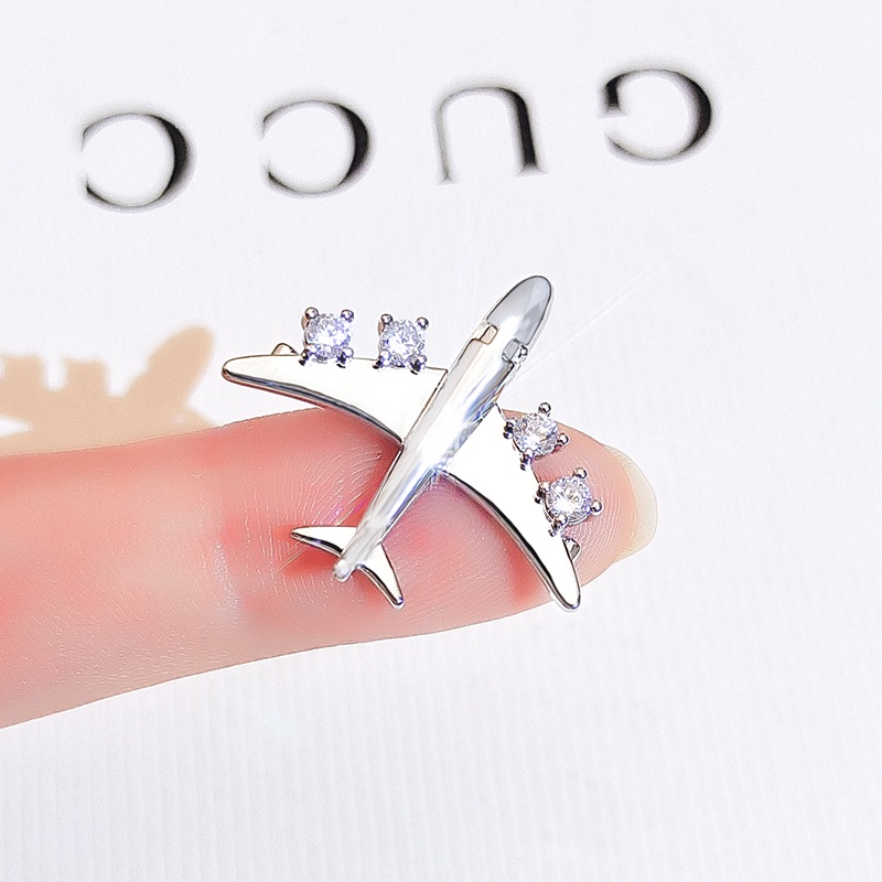 Trâm Cài Áo Sơ Mi Bằng Đá Sáng Bóng Hình Máy Bay Chất Lượng Cao Cho Nữ