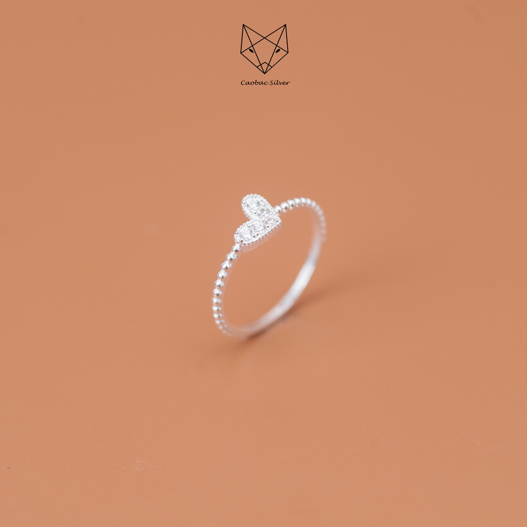 Nhẫn Bạc Ta Cao Cấp CaoBac Silver Thiết Kế Cạnh Xoắn Mặt TimTính Tế , Lấp Lánh, Mới Lạ Dành Tặng Riêng Cho Bạn Gái