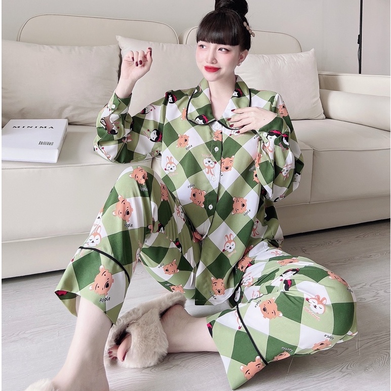 Đồ Bộ Nữ Pijama SOJUN Quần Dài Tay dài Lụa Mango Cổ Sen Cao Cấp 50-65kg