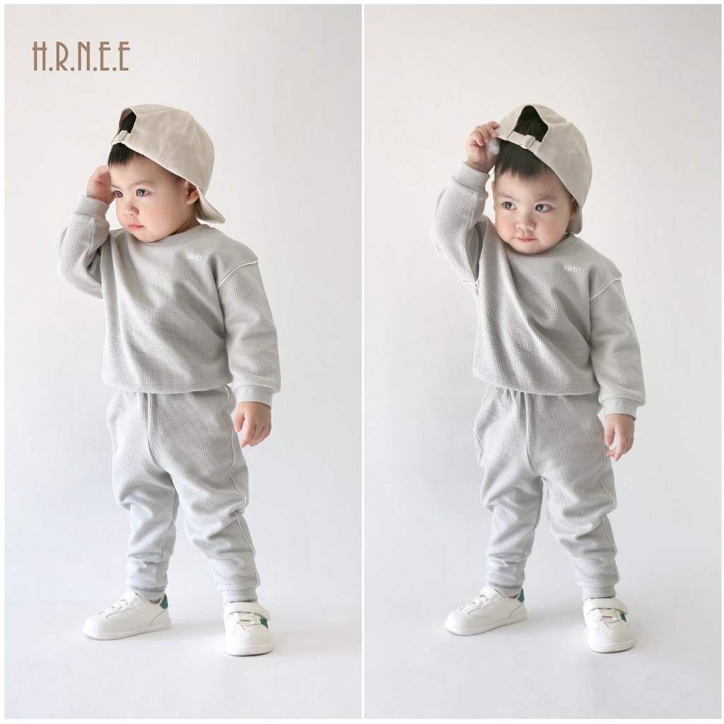 Bộ quần áo dài tay cho bé trai bé gái tổ ong giữ ấm 3 lớp HRNEE