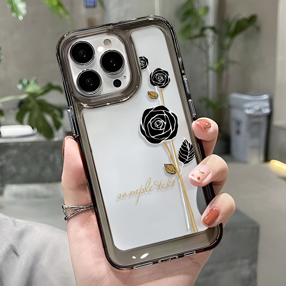 Ốp Điện Thoại Trong Suốt Hình Hoa Hồng Đen Cho iphone 14ProMax 13 11 12 7Plus X XR XS Max