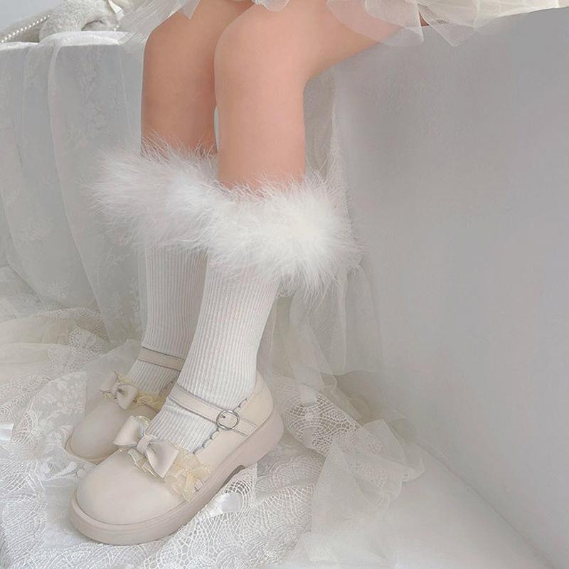 Vớ cotton Phối Ren Lông Vũ Thời Trang Thu Đông Cho Bé Gái