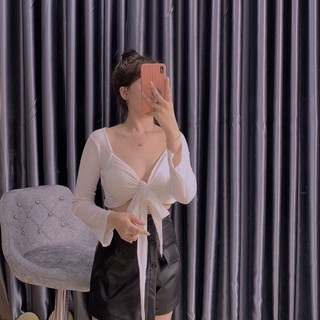 Áo tay dài phối dây buộc được nhiều kiểu có mút ngực chất thun gân
