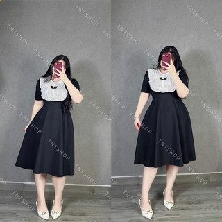 Đầm phối yếm xếp li nơ dáng dài