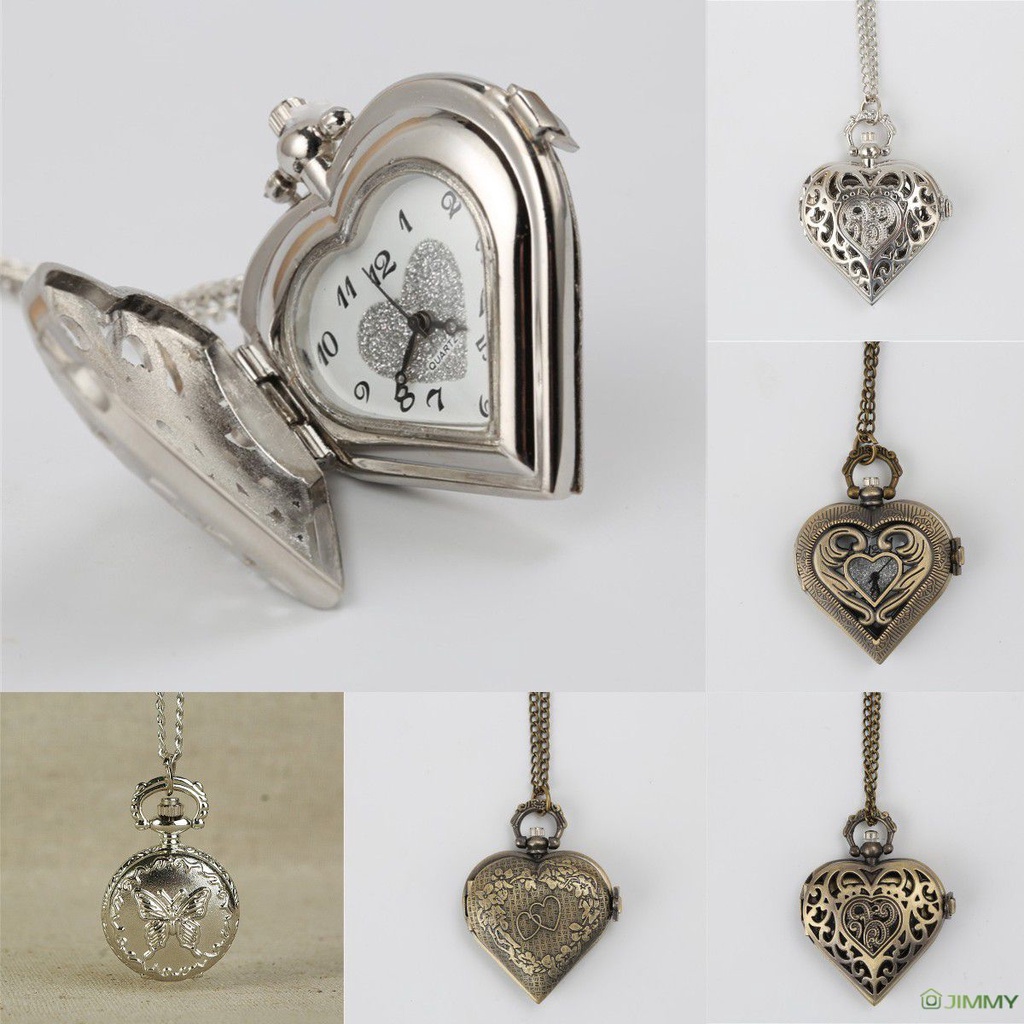 ღ Vintage Đồng Hồ Bỏ Túi Cắt Ra Trái Tim Bạc Đồng Hồ Bỏ Túi Sáng Tạo Vạt Dây Chuyền Thạch Anh Nữ Hợp Kim Chuyển Động Thạch Anh Dây tình Yêu Đồng Hồ Bỏ Túi 2023