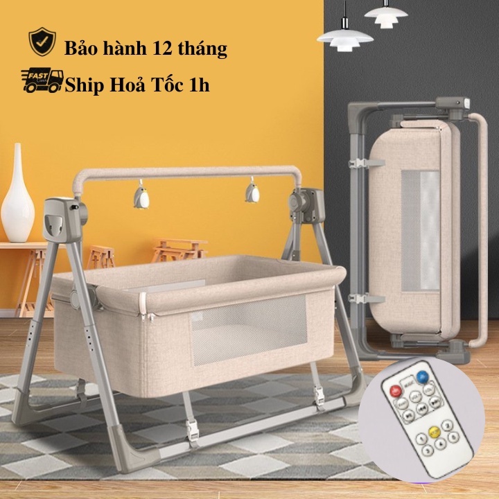 Nôi Điện Cho Bé 4 Chức Năng, Nôi Em Bé Tự Động Kèm Màn Và Remote Từ Xa Tiện Lợi - Kara Kids