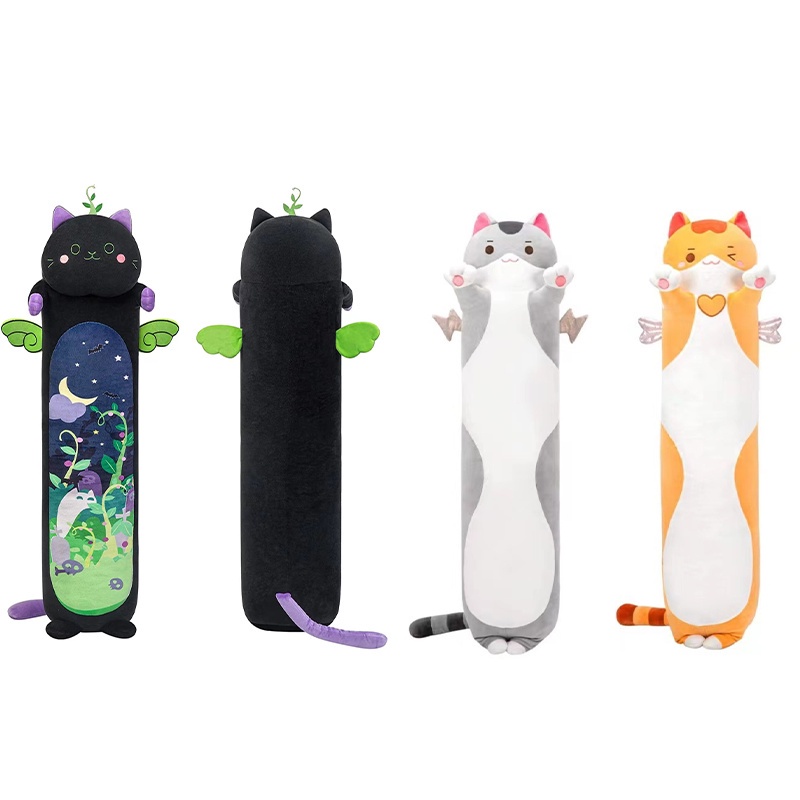 Ready Stock 20-28in Long Cat Plush Pillows Toy Stuffed Animals Black Gray Doll Kid girl Xmas Gift