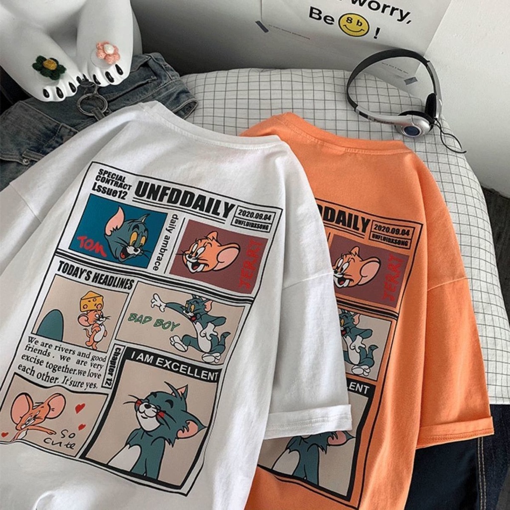 NRVP Áo thun tay ngắn dáng rộng in họa tiết phong cách Hàn Quốc thời trang cho nam và nữ