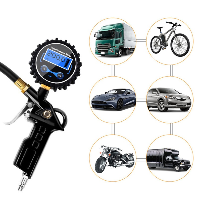 Máy Bơm Lốp Xe Có Đồng Hồ Đo Áp Suất 200PSI