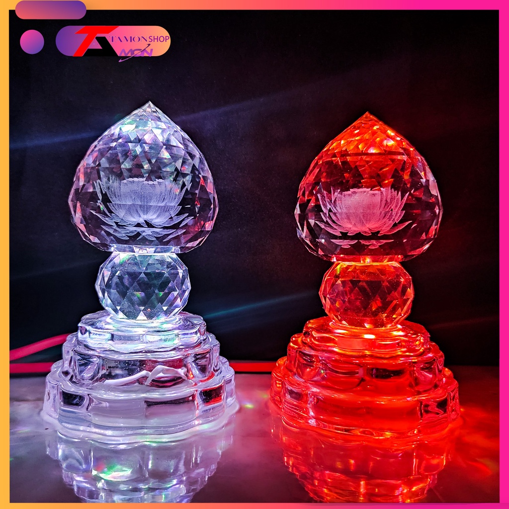 Cặp đèn thờ Pha lê Hoa sen hình búp đèn, đèn led sáng nhiều chế độ siêu đẹp trưng bàn thờ PL58