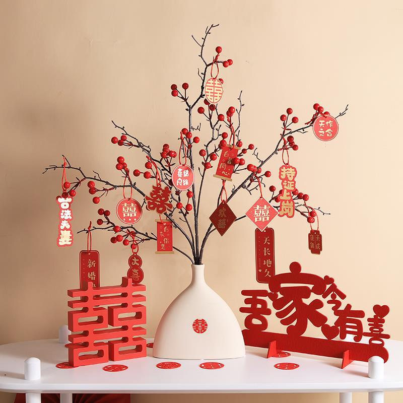 Bình hoa giả đào đông cao cấp trang trí decor phòng khách Tết 2023, set hoa và bình tài lộc