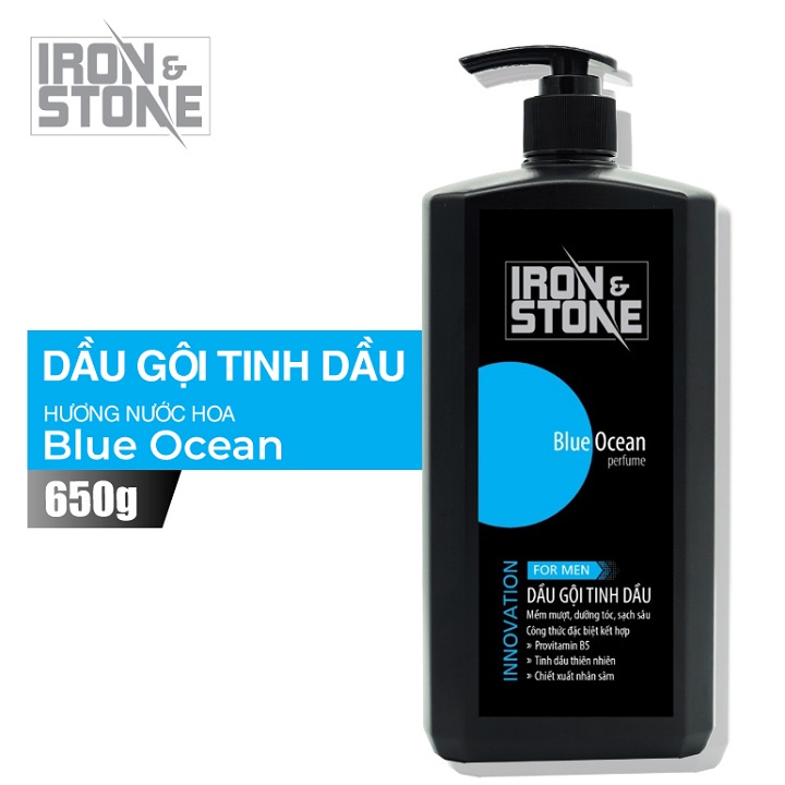 Dầu gội tinh dầu IRON & STONE innovation hương Blue Ocean 650g Z0102 - Dành cho nam