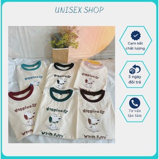 Áo thun phối cổ màu xinh xắn, dễ thương | freeship | áo thun cotton 4 chiều in chữ happiness_unsexx