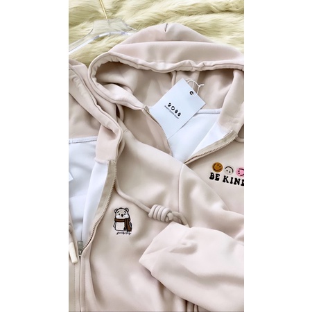 Áo Khoác Hoodie Zip Thêu Chú Gấu 9088 Nỉ 2 Da